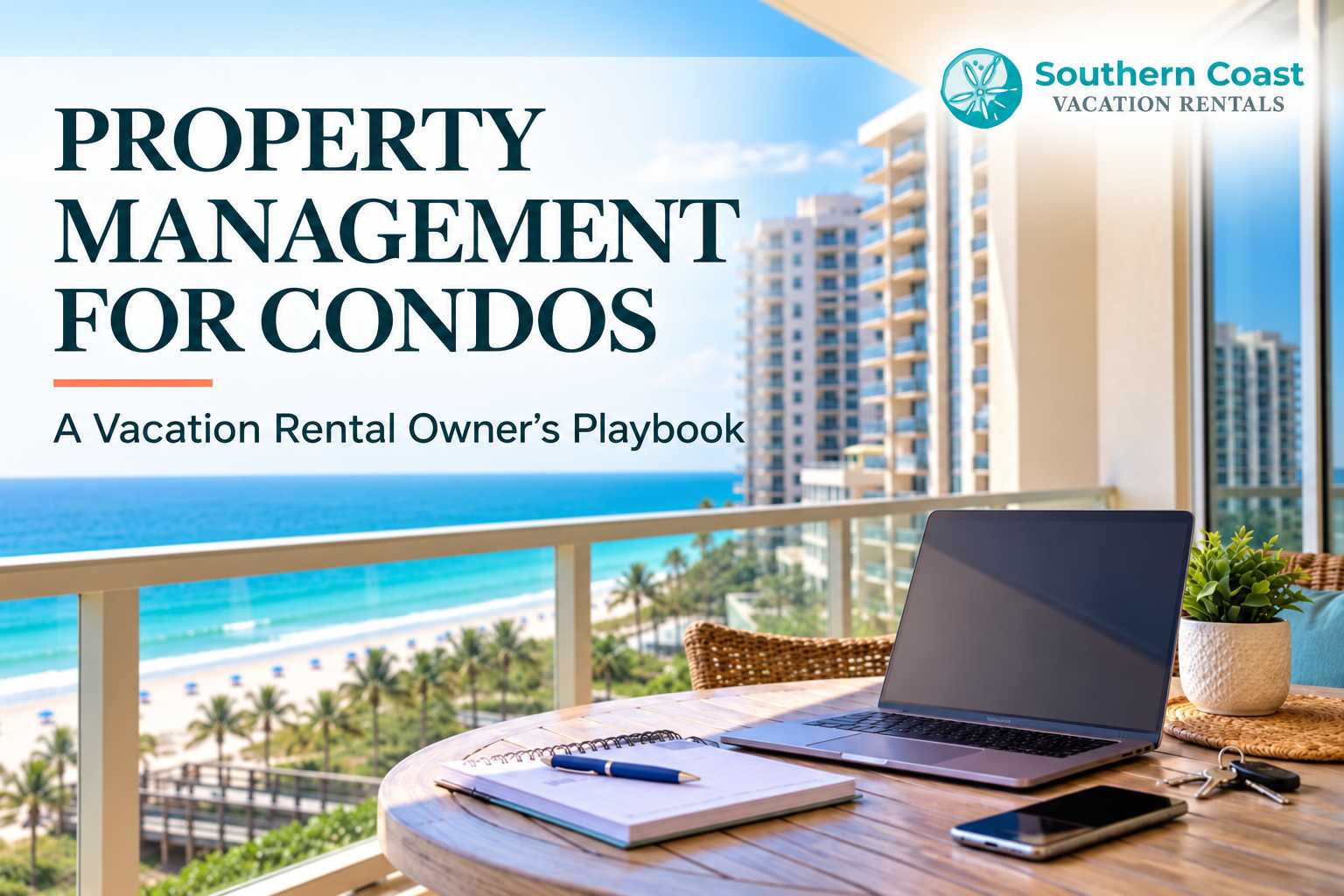 Property management for condos owner guide with a beachfront condo and rental management workspace.